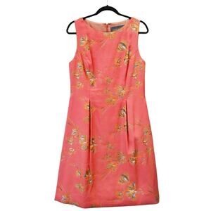 Lela Rose Coral Pink Betsy Metallic Jacquard Floral Sheath Dress Size 12
